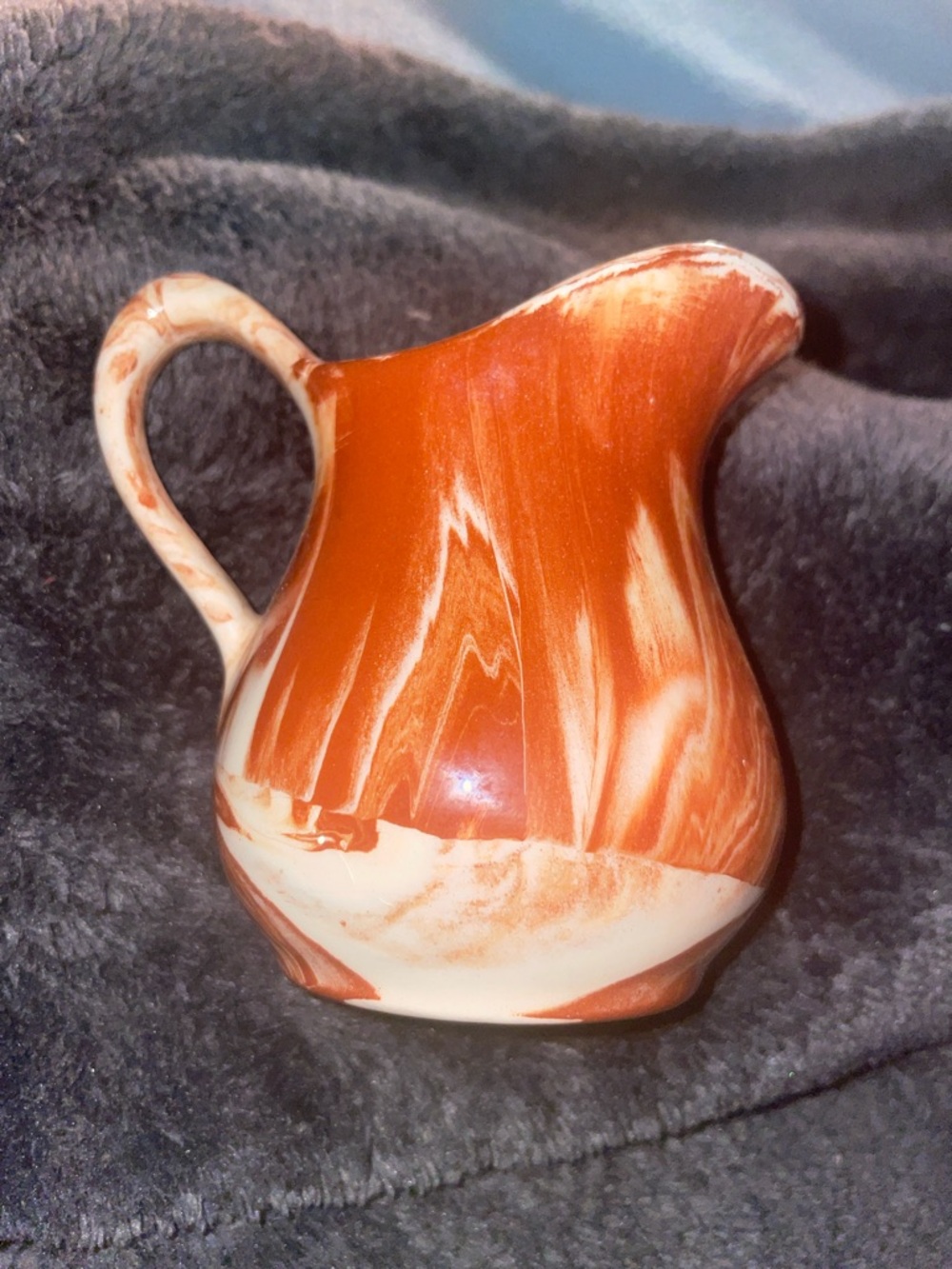 Alaska, Orange and Cream Marble Ceramic miniature, pitcher, collectible -